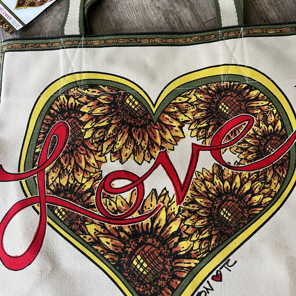 NWT BRIGHTON “Something Wonderful Is About To Happen Live Canvas Sunflower Tote - Picture 6 of 16